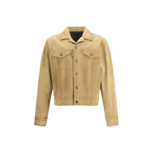 Dsquared² Beige Leather Denim Jacket Dsquared²