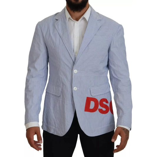 Dsquared² Blue Striped Single Breasted Formal Coat Blazer 1728,67345645728,Blazers - Men - Clothing,Blazers - Suits & Blazers - Clothing,Blue,Clothing,Cotton Blend,Dsquared²,IT48 | M,Men,Preowned / Defect,Suits & Blazers - Clothing