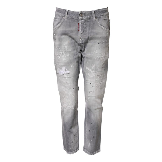 Dsquared² Gray Washed Mid Waist Tapered Jeans