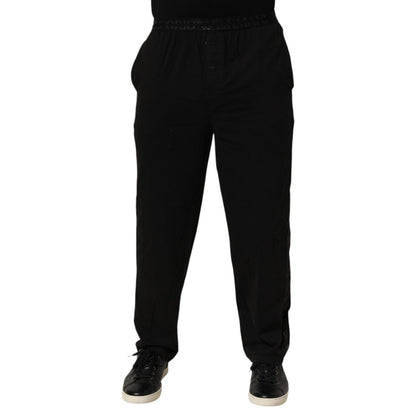 Emporio Armani Black Cotton Blend Logo Waistband Trouser Pants Emporio Armani