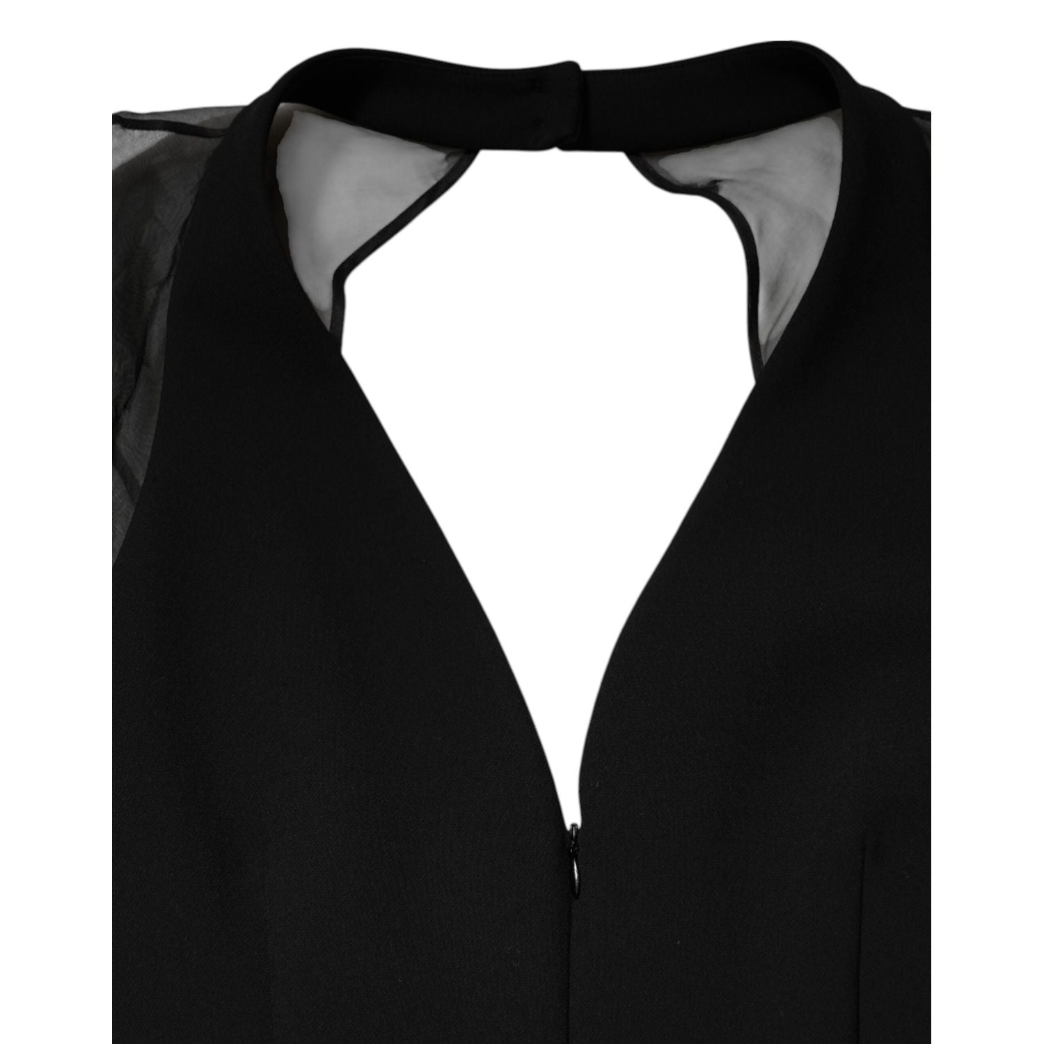 Emporio Armani Black Sheer Sleeve Belted V-Neck Mini Dress