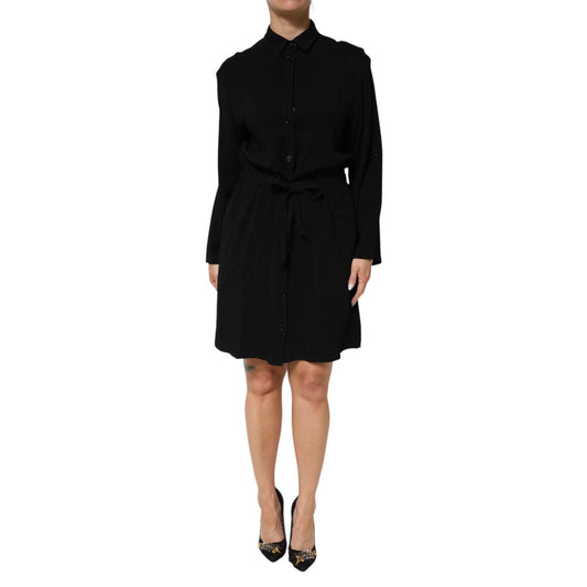 Emporio Armani Black Viscose Blend Shirt Style Belted Dress Emporio Armani
