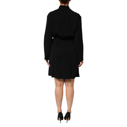 Emporio Armani Black Viscose Blend Shirt Style Belted Dress