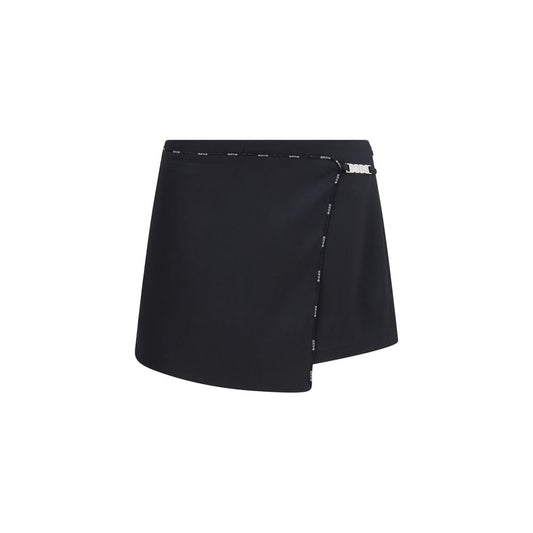 GCDS Black Polyester Short And Mini Shorts with satin finish, logo trim, and asymmetric front design for a bold, contemporary look.