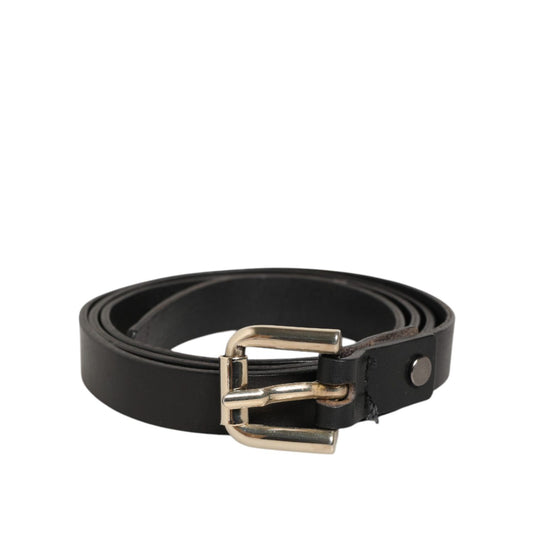 GF Ferre Black Leather Slim Gold Tone Buckle Waist Men Belt GF Ferre