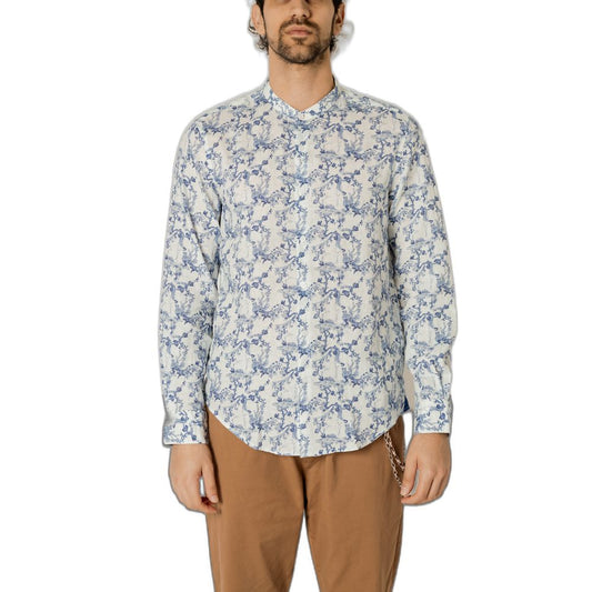 Gianni Lupo Blue Linen Pattern Shirt Gianni Lupo