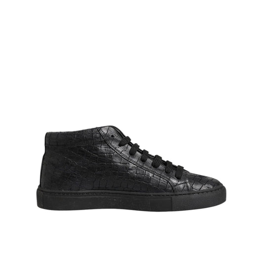 HIDE & JACK Black Leather Lace Up Mid Top Sneakers Shoes