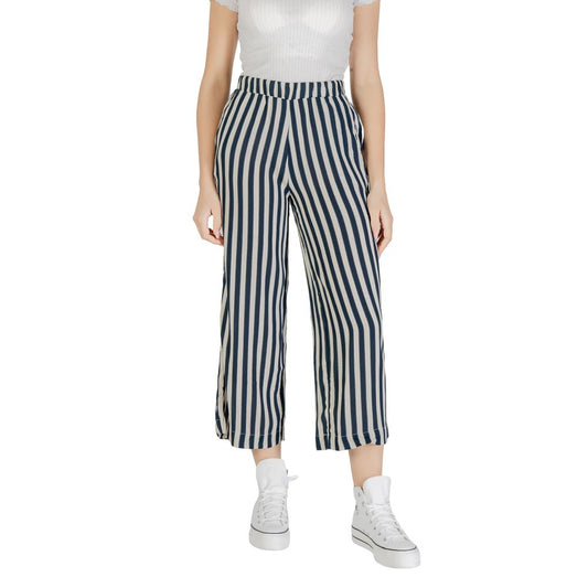 ICHI Blue Viscose Cropped Pants