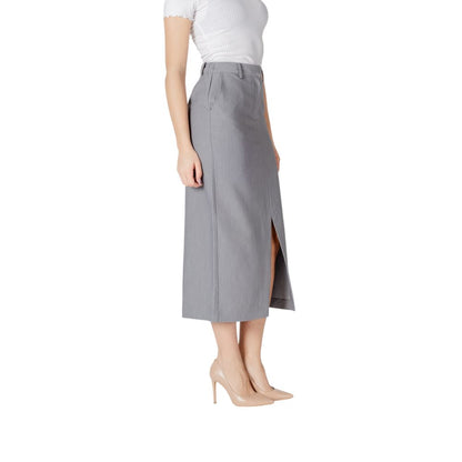 ICHI Gray Polyester Long Skirt