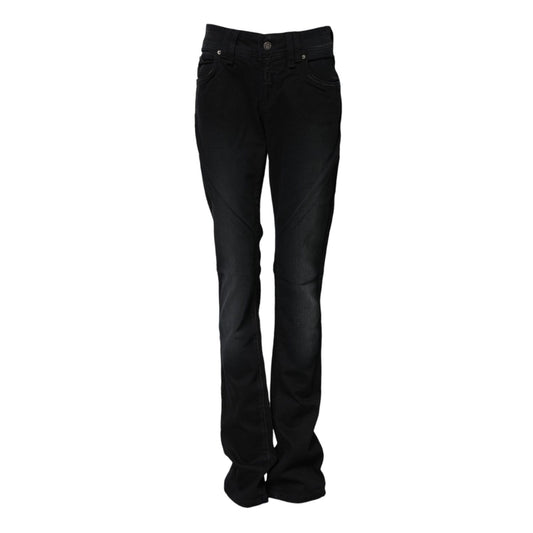 John Galliano Black Cotton Mid Waist Tapered Denim Jeans John Galliano