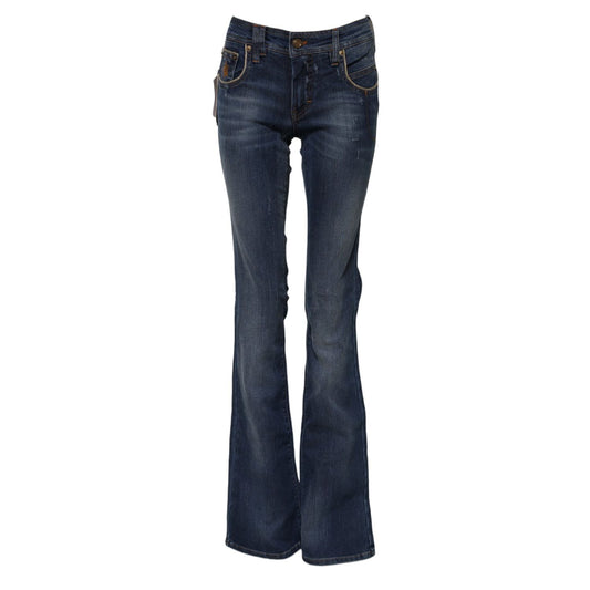 John Galliano Blue Cotton Mid Waist Wide Leg Denim Jeans John Galliano