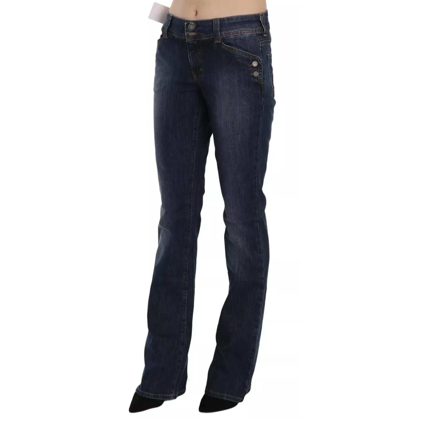 John Galliano Blue Washed Mid Waist Flared Denim Casual Pants Jeans