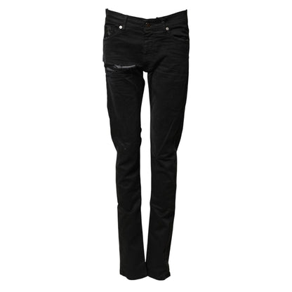 Karl Lagerfeld Black Tattered Men Skinny Denim Trouser Jeans