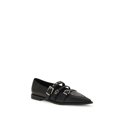 PINKO Black Calf Leather Bos Taurus Ballet Flats