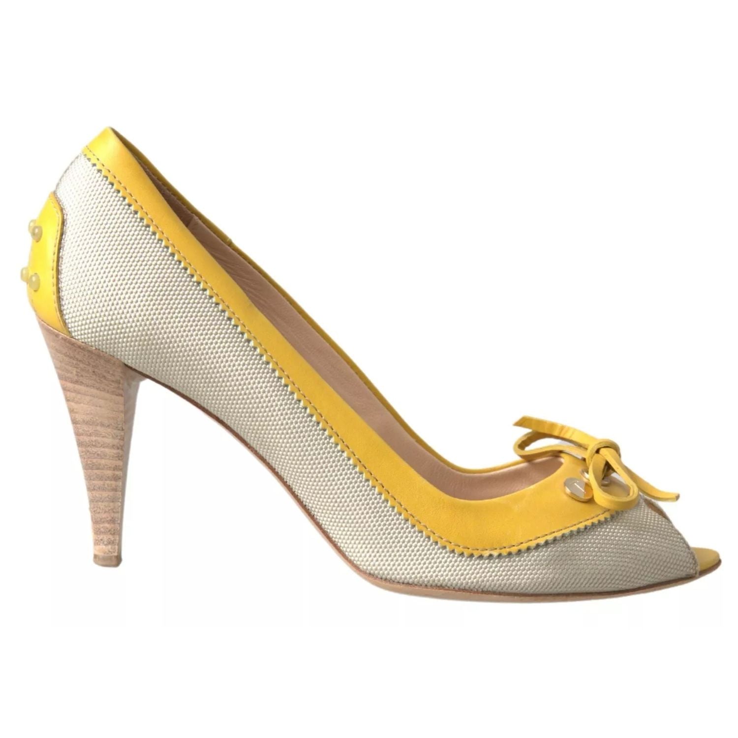 Tod's Yellow Off White Peep Toe Heels Pumps Shoes