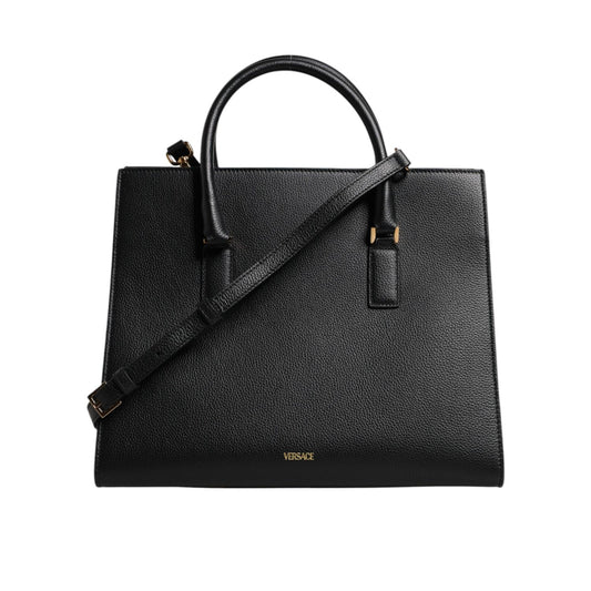 Versace Black Large Leather Top Handle Shoulder Crossbody Bag