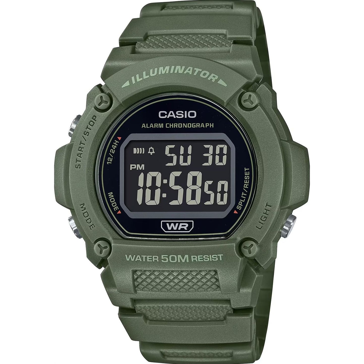 CASIO TIMELESS COLLECTION Mod. SPORT- ILLUMINATOR. WR 50M. ALARM. CHRONOGRAPH - ARMY GREEN - COLORED SERIE WATCHES