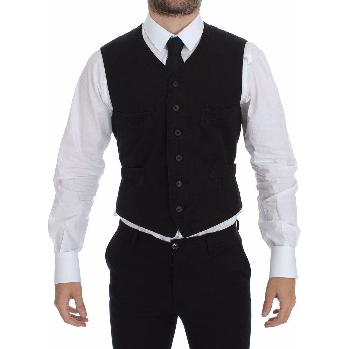 Elegant Black Cotton Blend Dress Vest Dolce & Gabbana