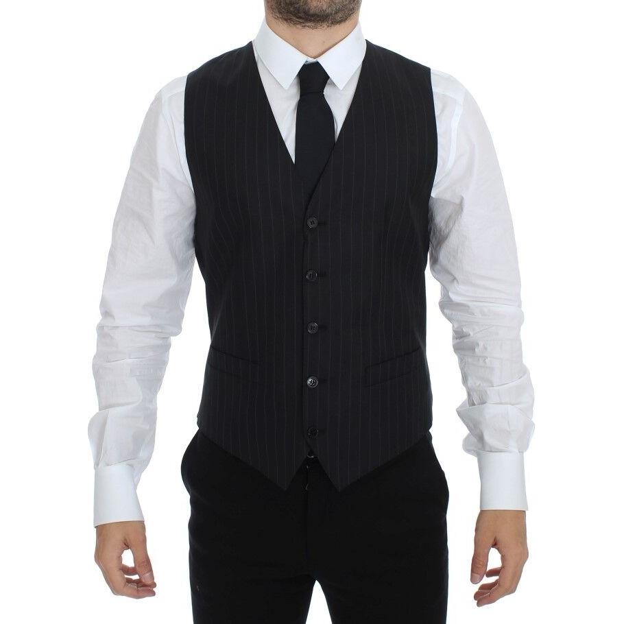 Chic Black Striped Wool Silk Dress Vest Dolce & Gabbana