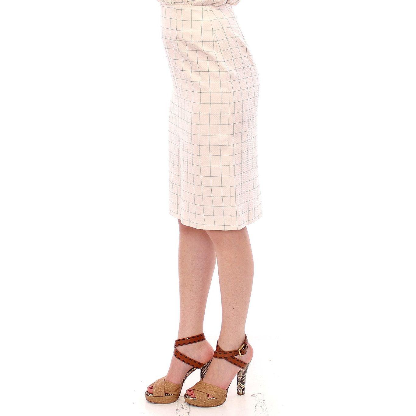 Andrea Incontri | White Cotton Checkered Pencil Skirt | McRichard Designer Brands