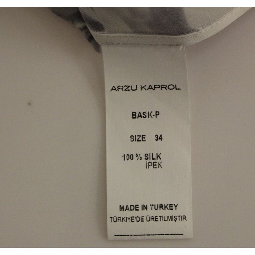 Arzu Kaprol | Gray Blue Silk Sleeveless Top Shirt Blouse | McRichard Designer Brands