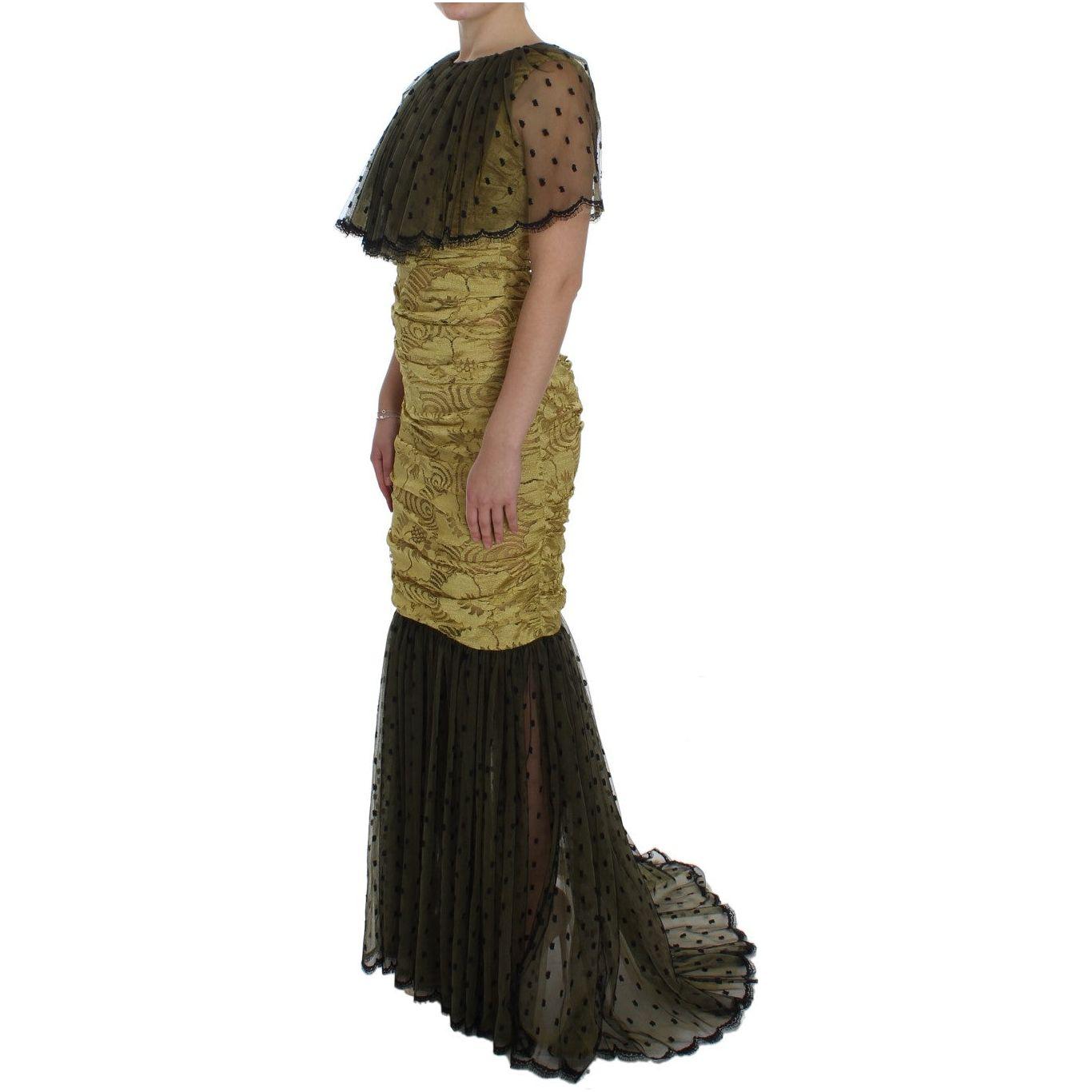 Dolce & Gabbana | Yellow Black Floral Lace Ricamo Gown Dress | McRichard Designer Brands