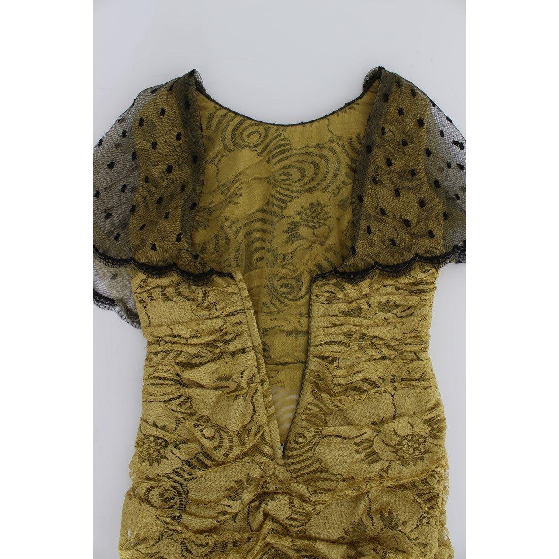 Dolce & Gabbana | Yellow Black Floral Lace Ricamo Gown Dress | McRichard Designer Brands