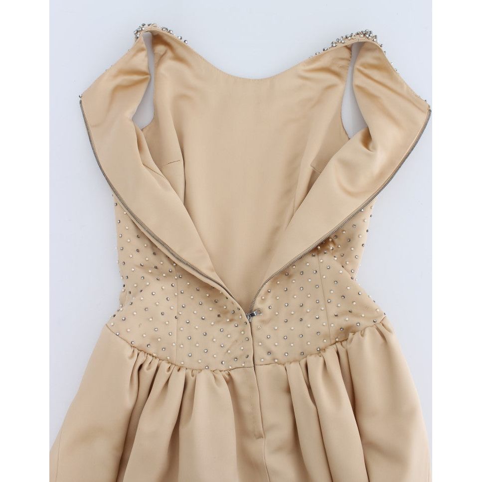 Dolce & Gabbana | Beige Crystal Embellished Gown Shift Dress | McRichard Designer Brands