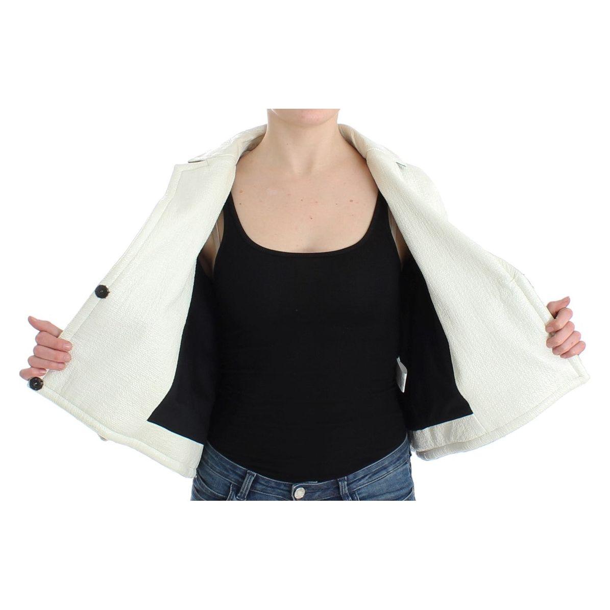 Andrea Pompilio | White Black Cropped Leather Jacket | McRichard Designer Brands