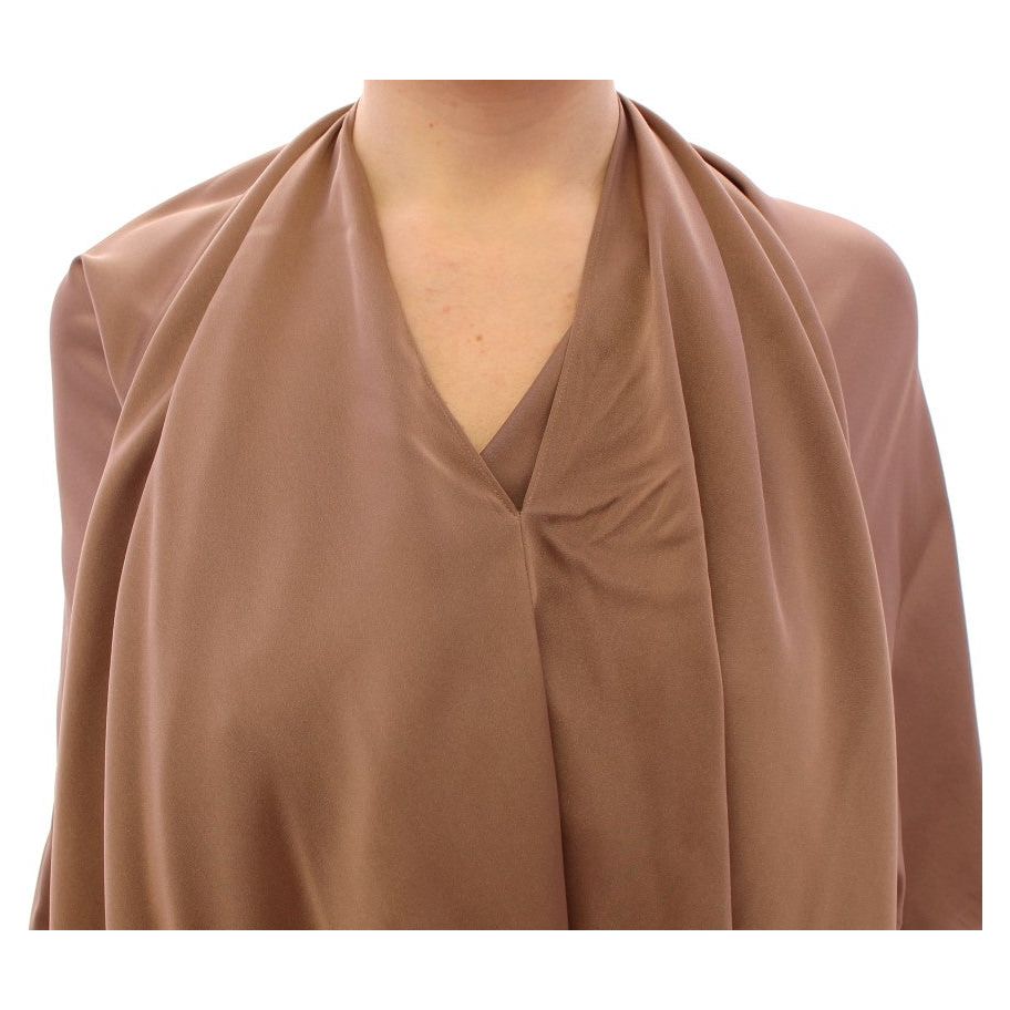 Lamberto Petri | Brown Draped Silk Sheath Shift Coctail Dress | McRichard Designer Brands