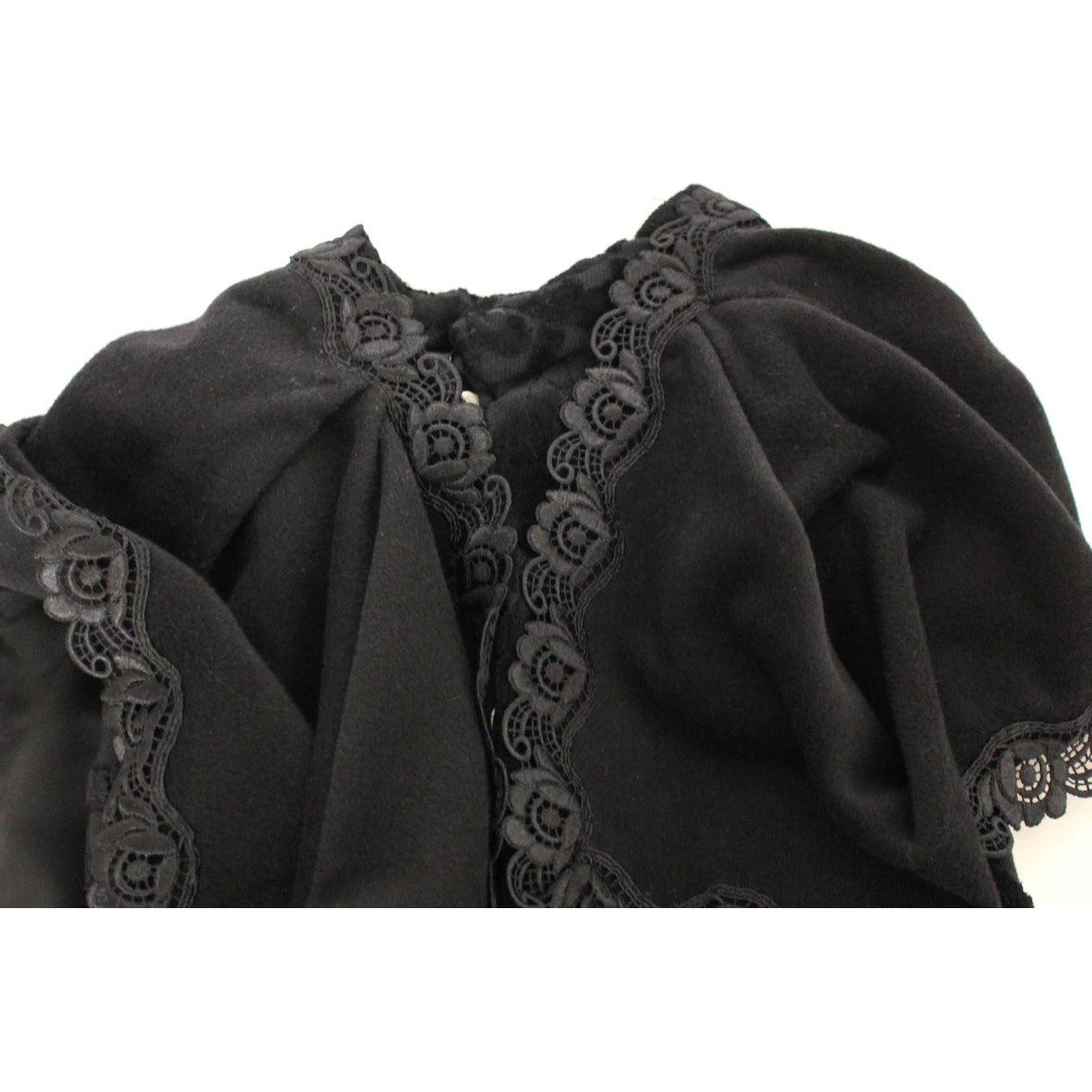 NOEMI ALEMÁN | Black Cotton Brocade Long Cape Coat Jacket | McRichard Designer Brands