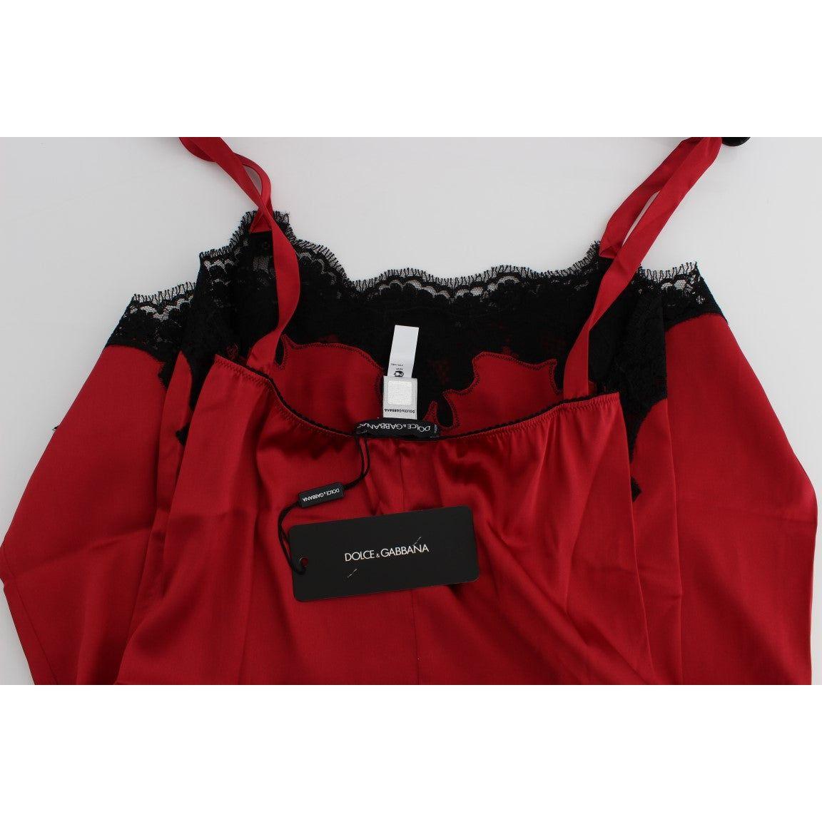 Dolce & Gabbana | Red Black Silk Lace Dress Lingerie | McRichard Designer Brands