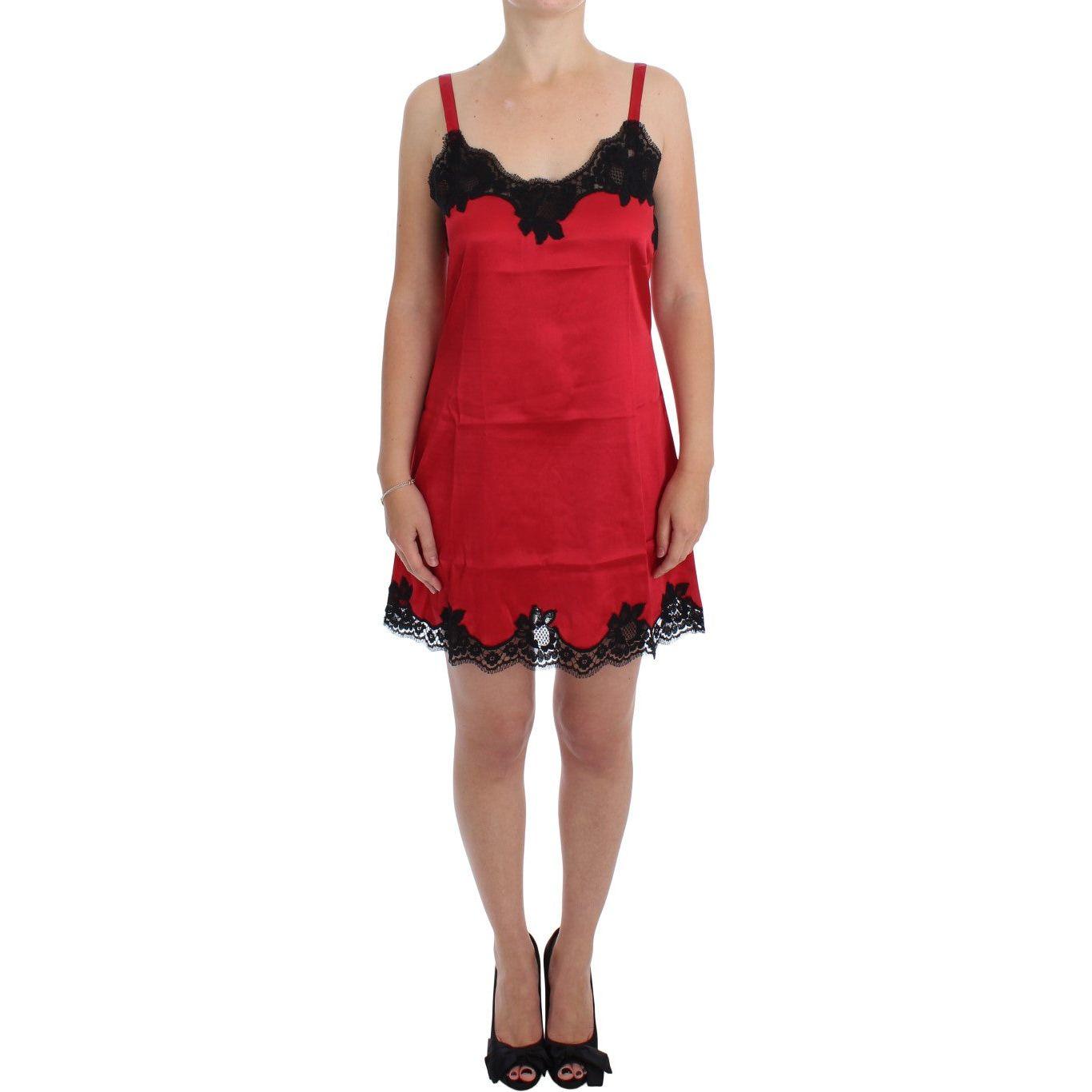 Dolce & Gabbana | Red Black Silk Lace Dress Lingerie | McRichard Designer Brands
