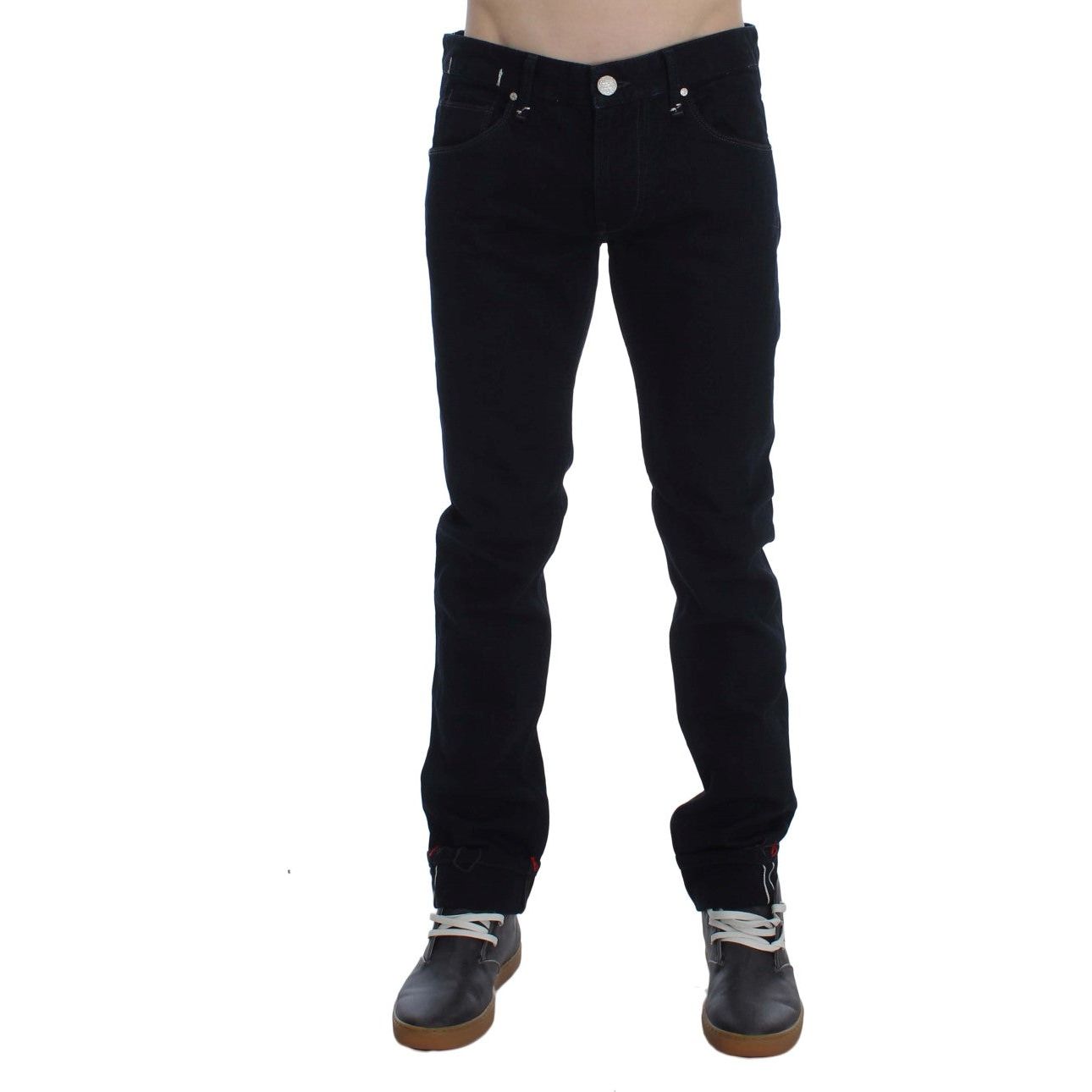 Acht | Dark Blue Corduroy Slim Skinny Fit Jeans | McRichard Designer Brands