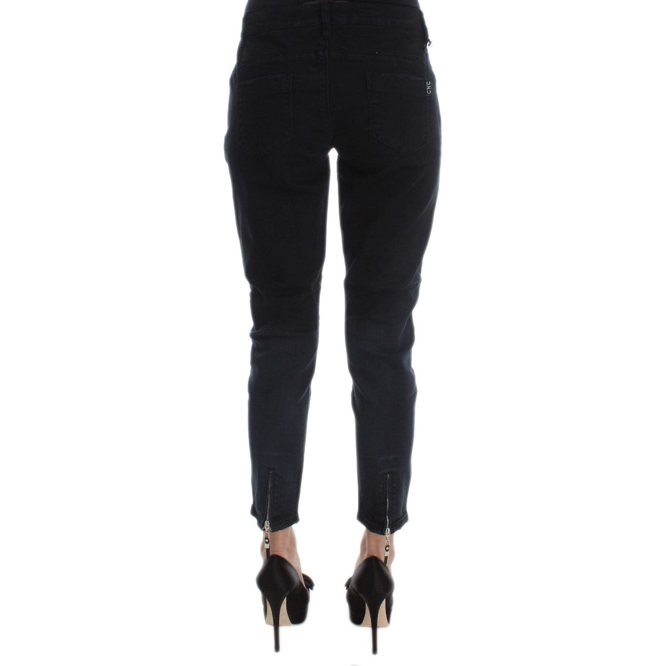 Costume National | Black Cotton Slim Fit Cropped Jeans | McRichard Designer Brands