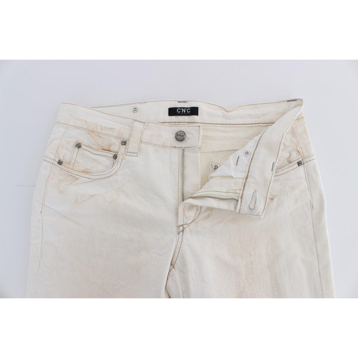 Costume National | White Cotton Slim Fit Bootcut Jeans | McRichard Designer Brands