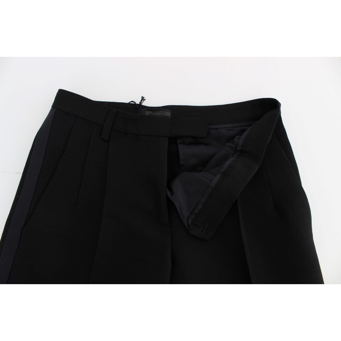 Ermanno Scervino | Black Striped Cotton Blend Wide Legs Pants | McRichard Designer Brands