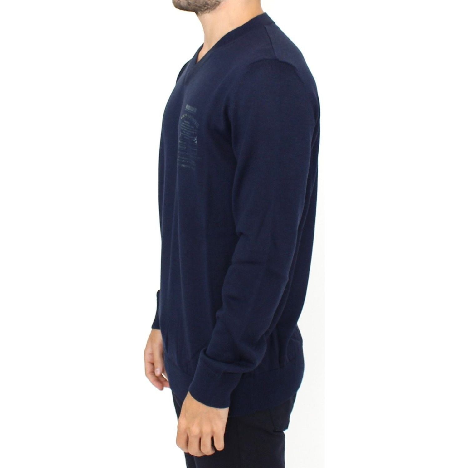 Ermanno Scervino | Blue Wool Blend V-neck Pullover Sweater | McRichard Designer Brands