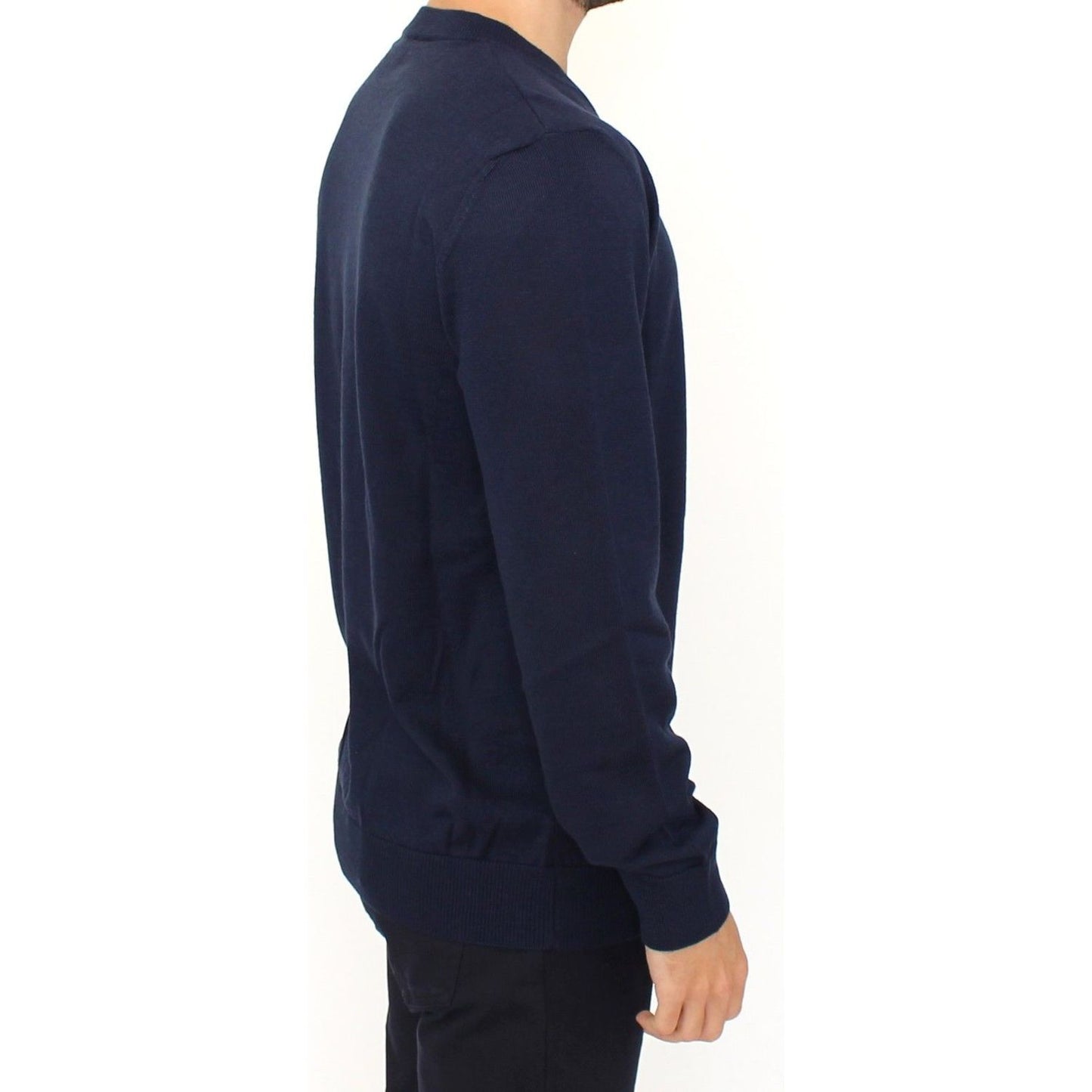 Ermanno Scervino | Blue Wool Blend V-neck Pullover Sweater | McRichard Designer Brands