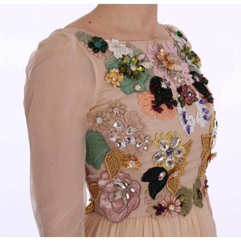 Dolce & Gabbana | Pink Silk Floral Crystal Maxi Gown Dress | McRichard Designer Brands