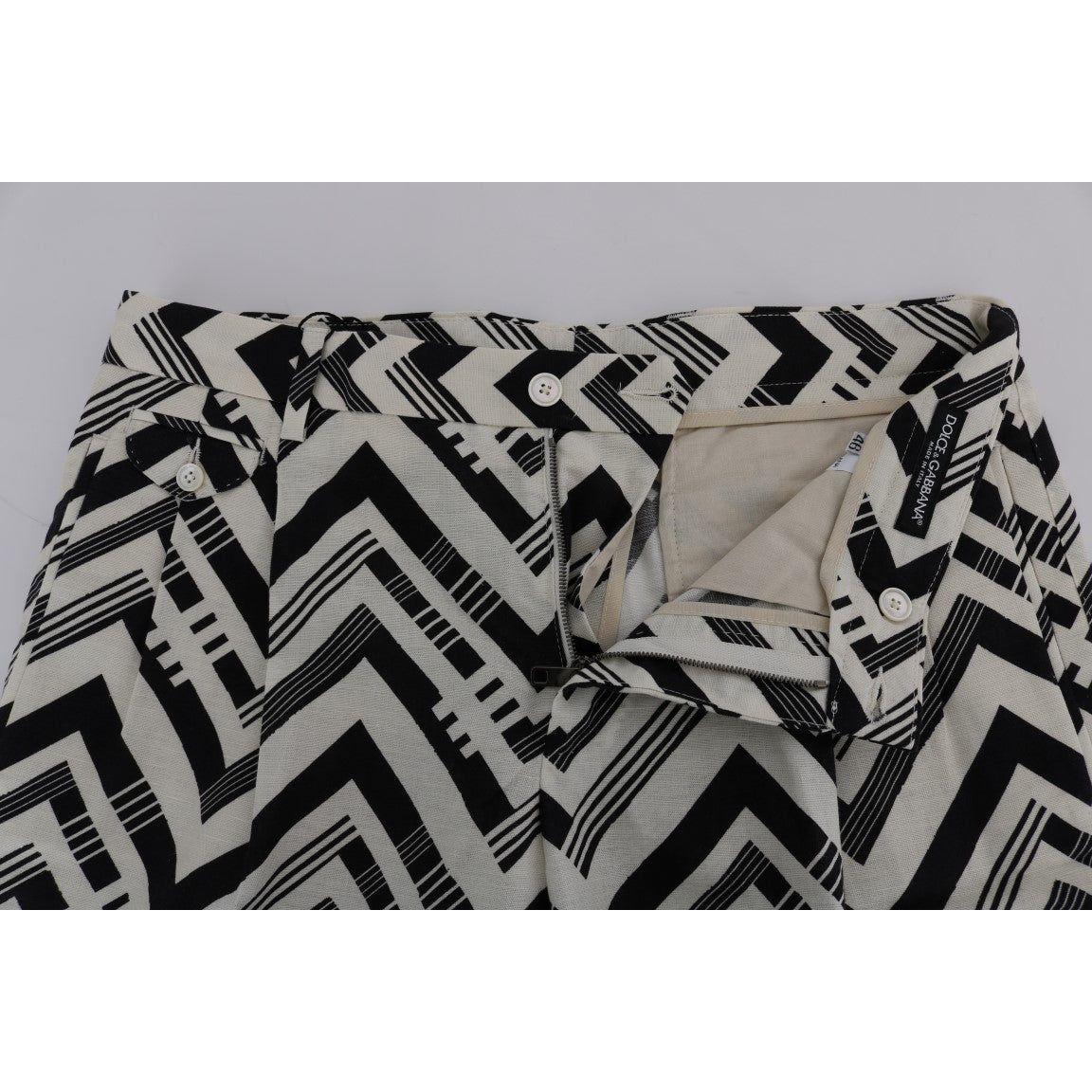 Dolce & Gabbana | White Black Striped Cotton Linen Shorts | McRichard Designer Brands