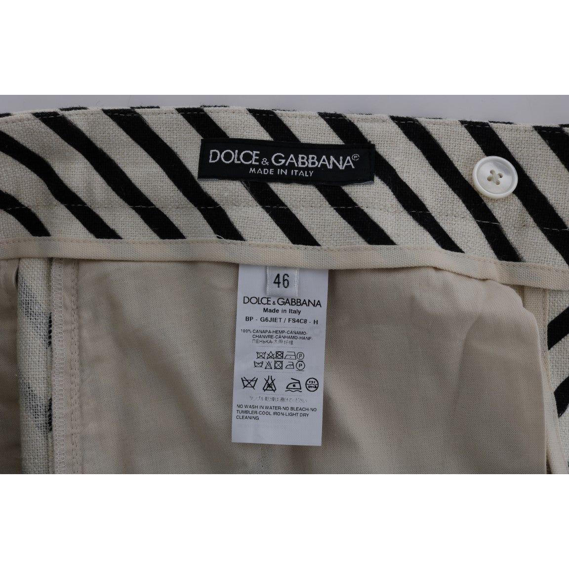Dolce & Gabbana | White Black Striped Hemp Casual Shorts | McRichard Designer Brands