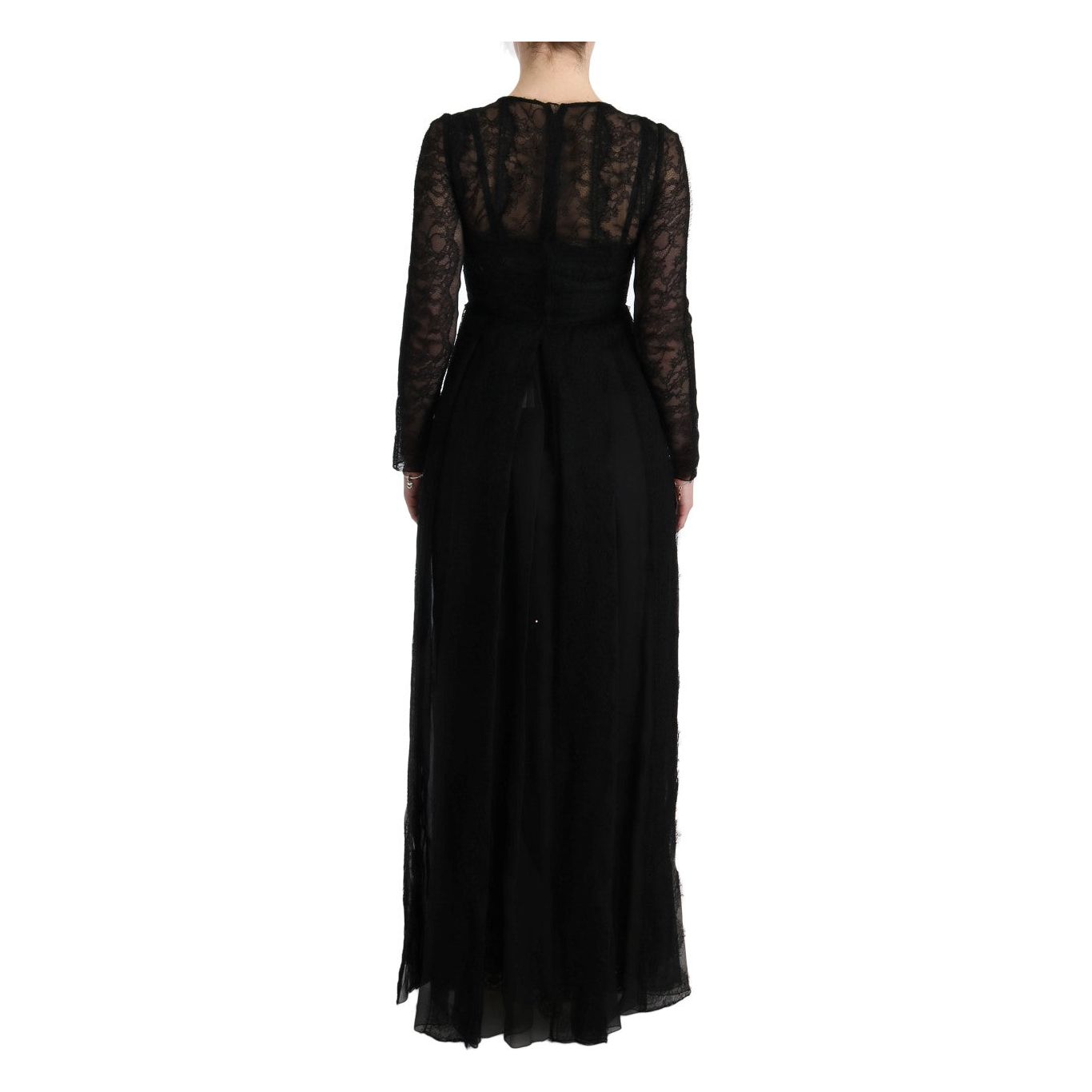 Dolce & Gabbana | Black Floral Lace Sheath Silk Dress | McRichard Designer Brands