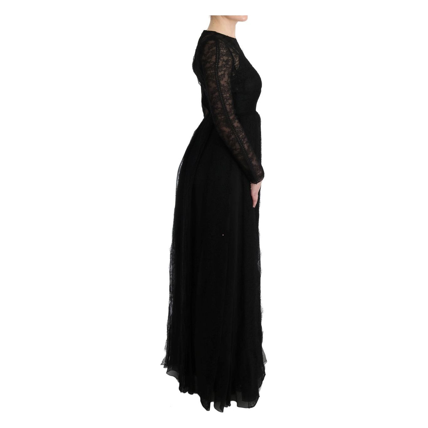 Dolce & Gabbana | Black Floral Lace Sheath Silk Dress | McRichard Designer Brands