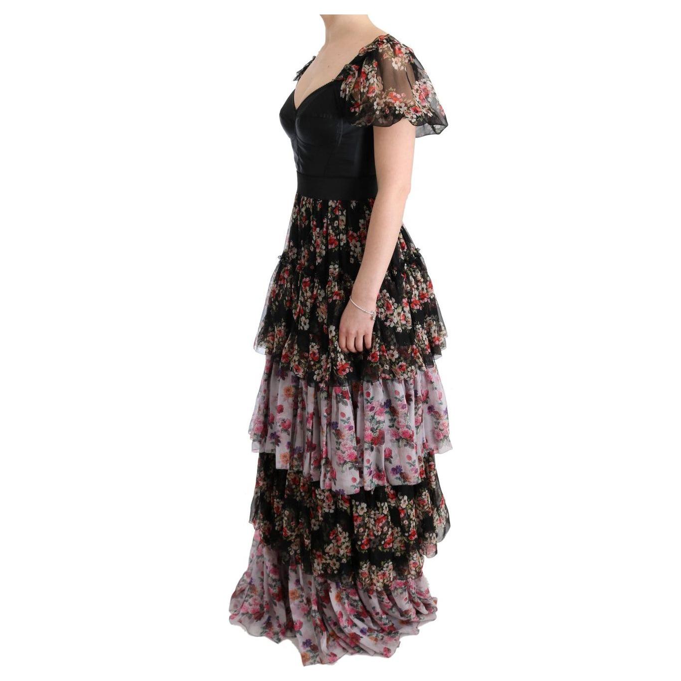 Dolce & Gabbana | Multicolor Silk Stretch Floral Shift Long Dress | McRichard Designer Brands