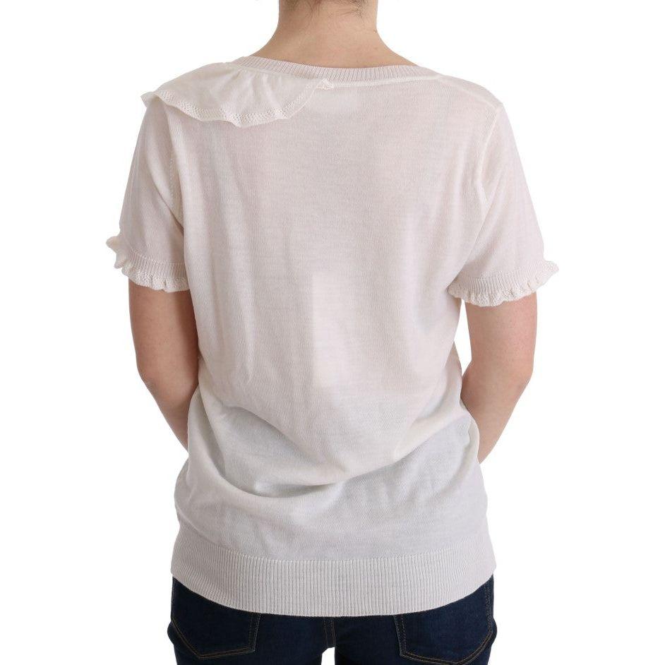 MARGHI LO' | White 100% Lana Wool Top Blouse T-shirt | McRichard Designer Brands