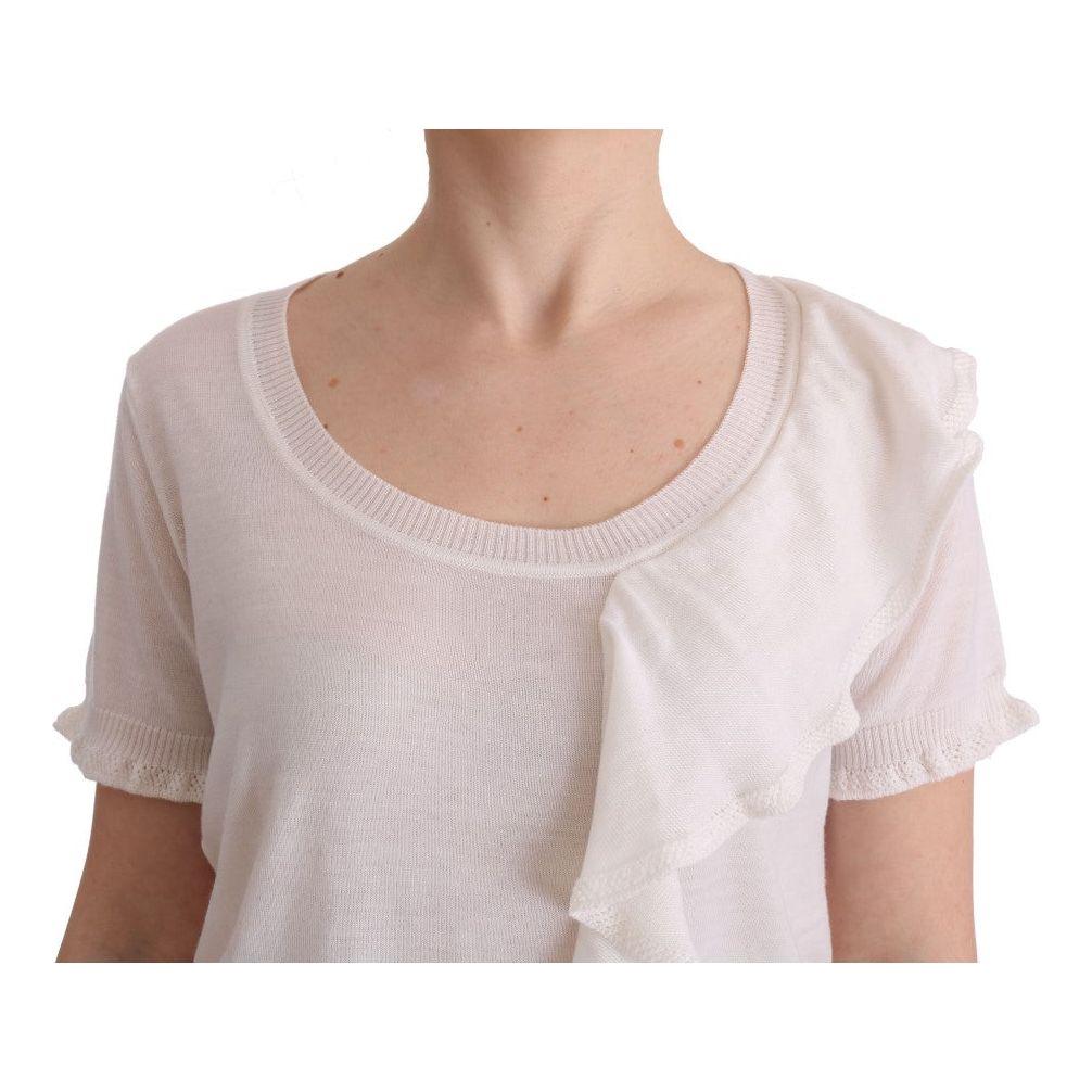 MARGHI LO' | White 100% Lana Wool Top Blouse T-shirt | McRichard Designer Brands