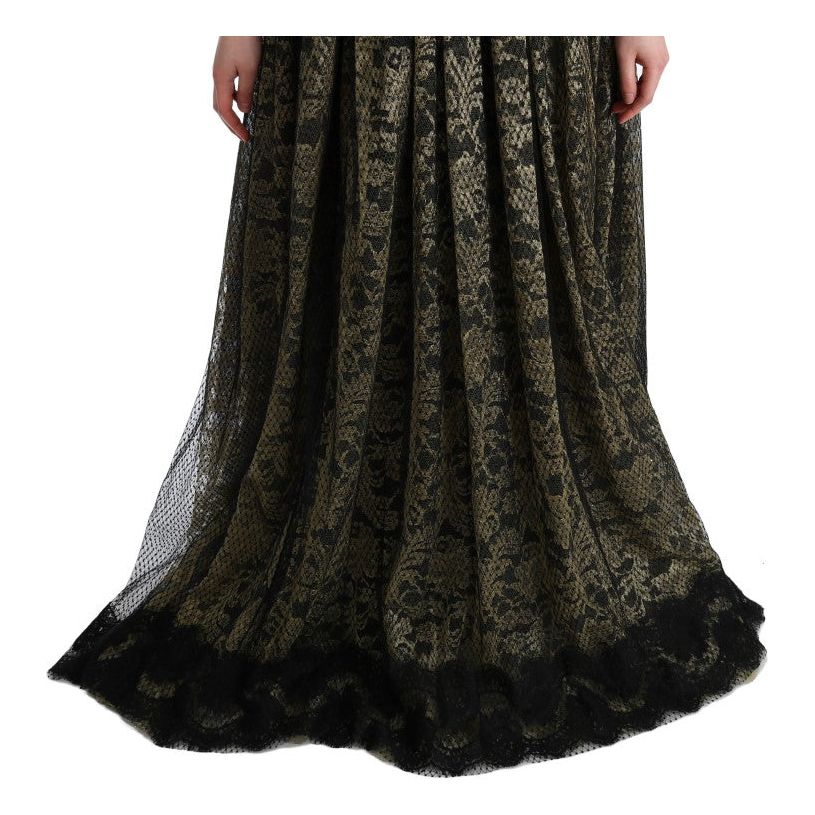 Dolce & Gabbana | Black Yellow Crystal Lace Shift Dress | McRichard Designer Brands