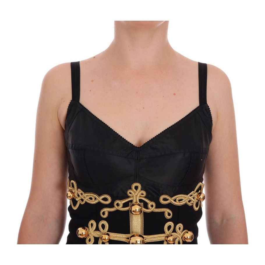 Dolce & Gabbana | Black Wool Stretch Gold A-Line Dress | McRichard Designer Brands