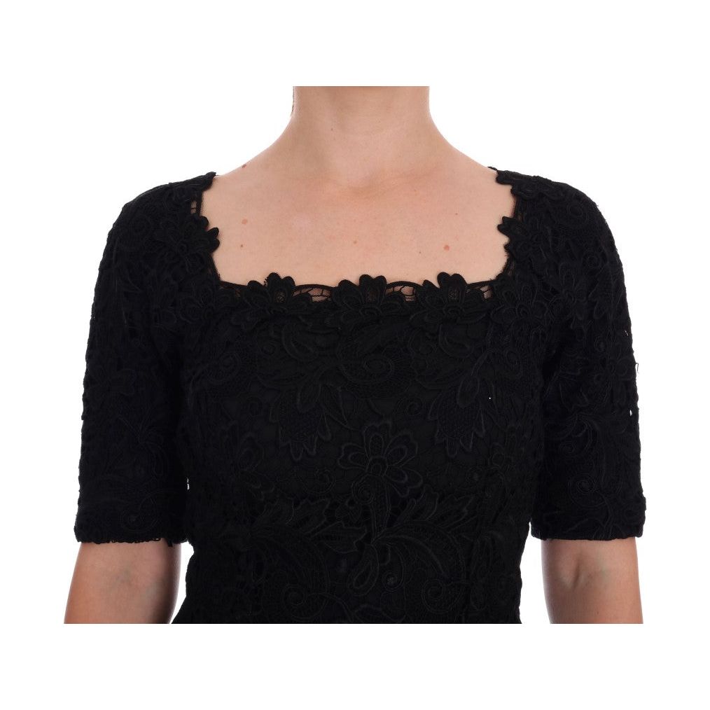 Dolce & Gabbana | Black Floral Ricamo Sheath Dress | McRichard Designer Brands